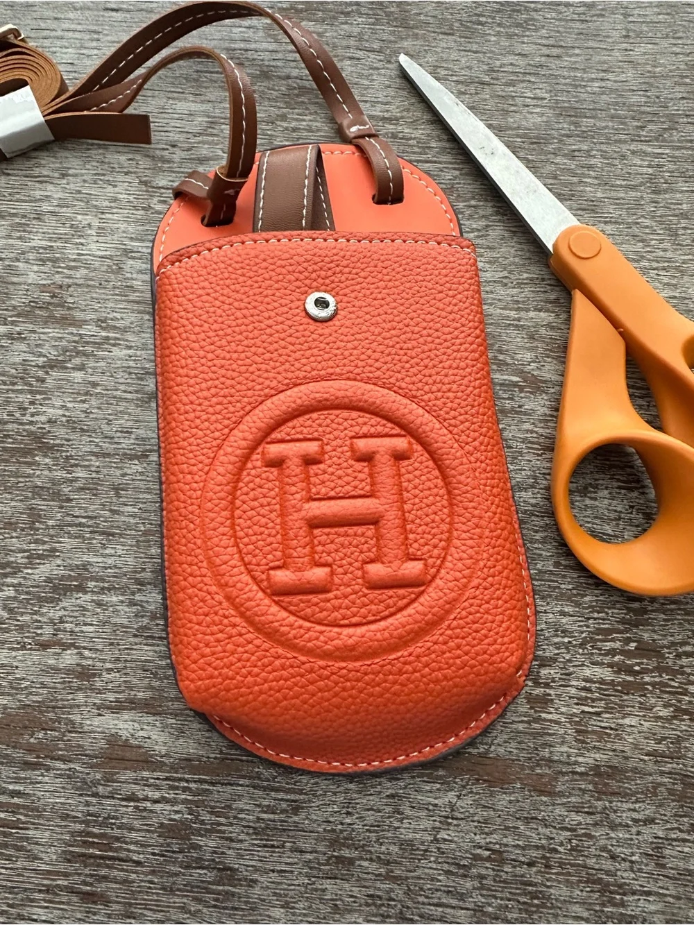 Pebbled Leather Phone Crossbody in Orange